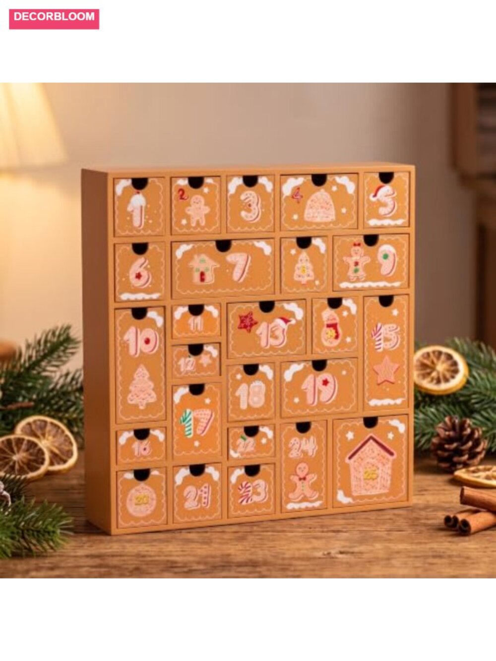 Wooden Gingerbread House Advent Calendar 25 Refillable Drawers DIY Countdown